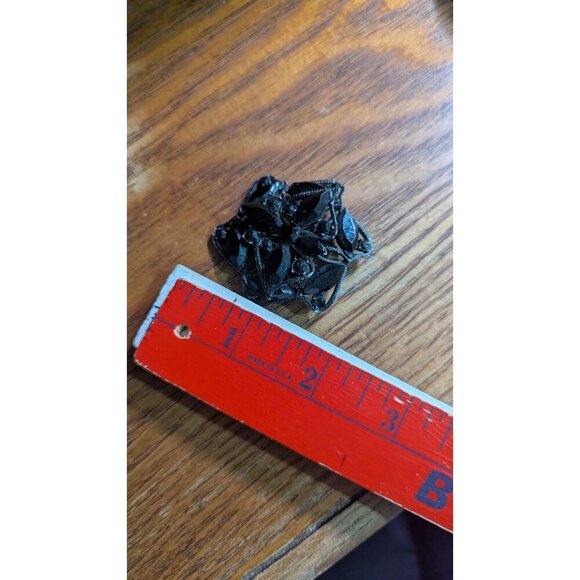 Vintage Black Rhinestone Star-Shaped Brooch Pin floral  morning gothic - Picture 6 of 6